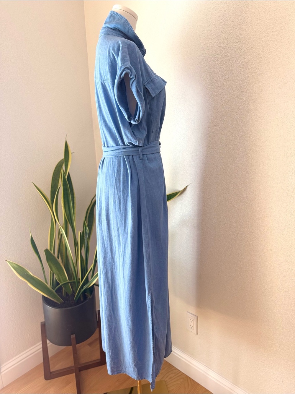 Calvin Klein Light Blue Maxi Shirt Dress with Tie Belt - Picture 5 of 9